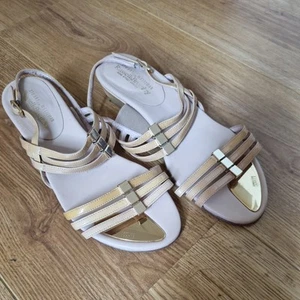 Stuart Weitzman nude patent leather Oasis slingback sandal heel. - Picture 1 of 5