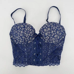 Sujetador Victoria's Secret Talla 32B Long Line Demi Bustier Azul Encaje Acolchado Push Up - Imagen 1 de 8