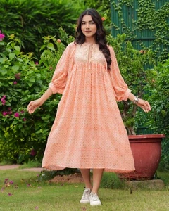 Schönes Midikleid mit Handblockdruck Damen Baumwolle Blumen| Sommer Baumwollkleid - Bild 1 von 27