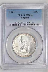 1921 PILGRIM SILVER COMMEMORATIVE HALF DOLLAR PCGS MS64 - Picture 1 of 2