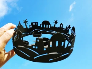 Vintage Star of David Jewish BETHLEHEM Black Metal Candle Holder Tealight ❤️m13 - Picture 1 of 10