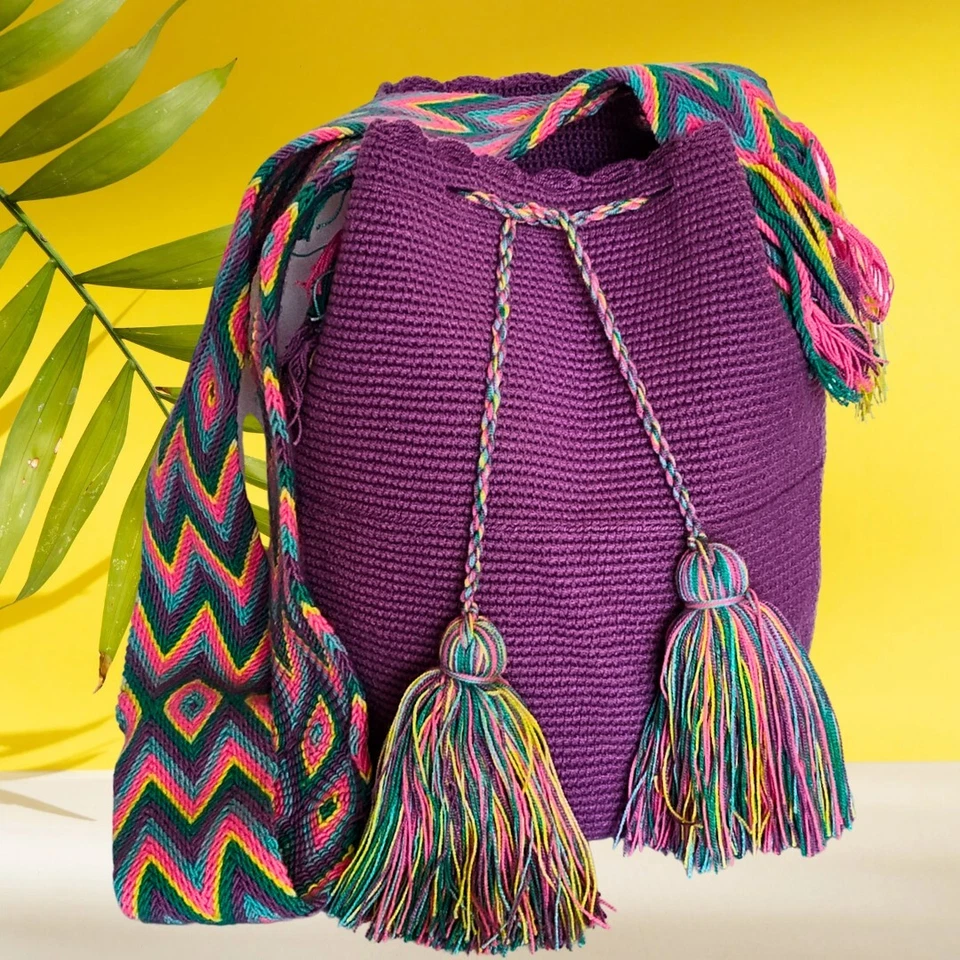 Auténtico Bolso Colombiano 100% Wayuu Mochila Tamaño Grande Unicolor + Regalo  Foto 1 de 4