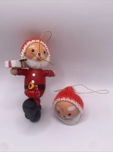 VTG Wooden Santa Christmas Ornament & Santa Head Ornament Made in Taiwan - Picture 1 of 4