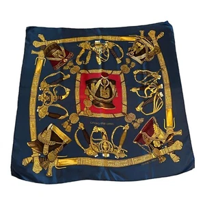HERMES PARIS GRAND UNIFORME Blue By Joachim Metz Scarf Silk 35" SQR EX COND - Picture 1 of 17