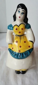 Vtg California Art Pottery Planter Girl/Maiden Yellow Apron Black Hair Unmarked - Picture 1 of 10