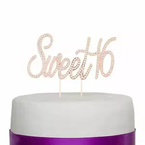 Sweet 16 Cake Topper Rose Gold Rhinestone 16th Birthday (Rose Gold) - Picture 1 of 5