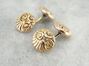 Rose Gold Victorian Cufflinks with Cornucopia Motif - Picture 1 of 3