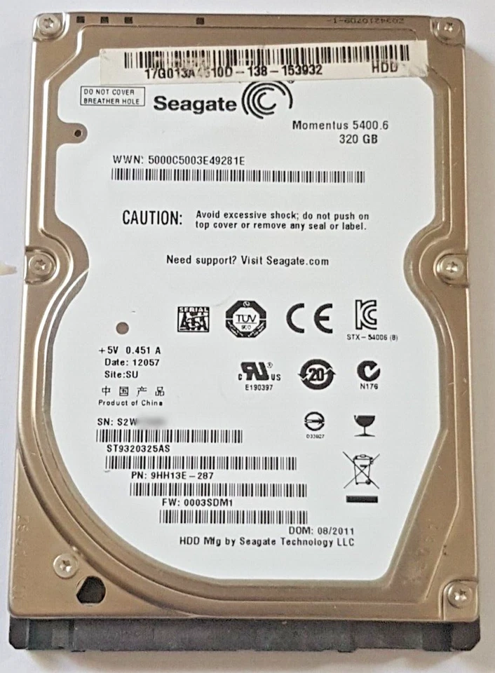 320 GB SATA Seagate Momentus 5400.6 ST9320325AS 8MB HDD 2.5 " Internal Hard - Image 1 of 1