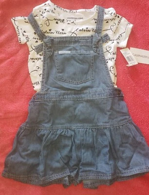 Calvin Klein Little Girl Sz 6 US Denim Jumper Dress & T-shirt NWT MSRP $55 - Image 1 of 4