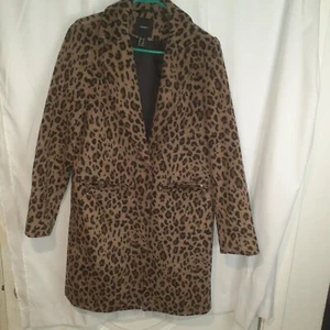 Forever 21 Womens Animal Print Faux Fur Leopard Long Jacket Size Medium Brown - Picture 1 of 9