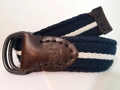 Nuevo NUEVO SIN ETIQUETAS Abercrombie & Fitch Azul Marino Tejido Algodón + Cuero CINTURÓN Logo Alce talla 30 Foto 1 de 2