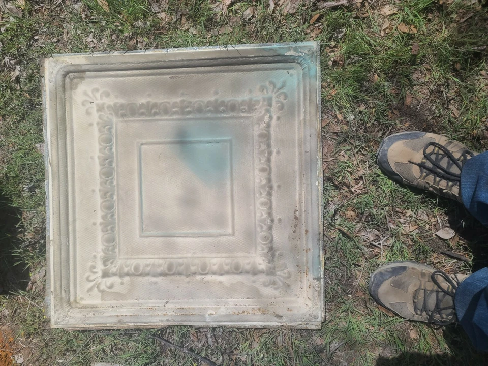 ANTIQUE METAL TIN CEILING TILE 24” X 24" SALVAGED VINTAGE  - Image 1 of 4