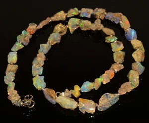 Welo Ethiopian Fire Opal Rough Gem Multiple Size Nugget Beads Necklace 17.5" - Picture 1 of 14