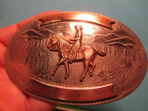 Vintage Cowboy COMSTOCK SILVERSMITHS 2 Banner Pleasure Rider Belt Buckle  - Picture 1 of 5