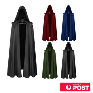 Medieval Gothic Hooded Coat Long Trench Halloween Devil Wizard Death Cloak Robe - Picture 1 of 14