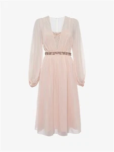 Vestido FRENCH CONNECTION Rosa Polvo Transparente Alana Drape Adornado Reino Unido 6 PVP £225. - Imagen 1 de 5