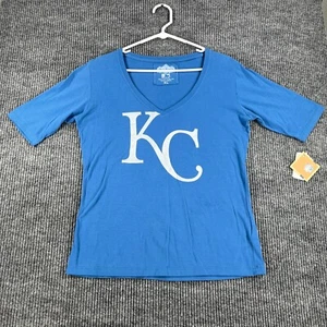 Kansas City Royals Shirt Womens XL Extra Large V Neck 1/2 Sleeve Blue MLB New - Picture 1 of 13