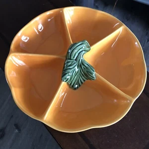 Olfaire Portugal Pumpkin Orange 11” Round 5 Section Divided Serving Dish Platter - Picture 1 of 9