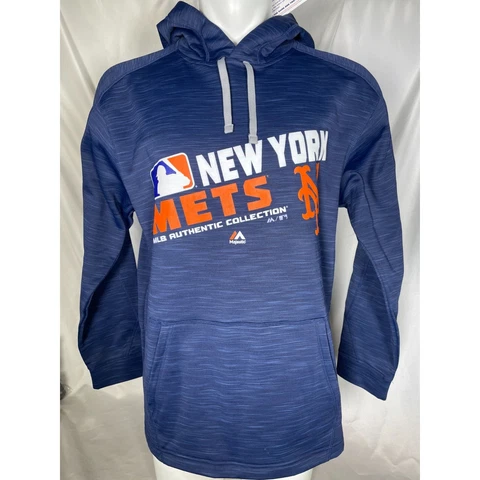 New York Mets MLB Majestic Therma Base Fleece Hoodie Sweatshirt Men's LARGE NWT Cover