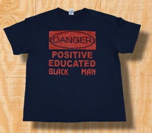 VINTAGE POSITIVE EDUCATED BLACK MAN XL NAVY BLUE RED DELTA T-SHIRT - Picture 1 of 8