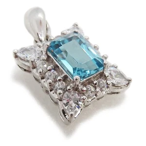 Sterling Silver Topaz and Cubic Zirconia Rectangle Halo Pendant - Picture 1 of 10