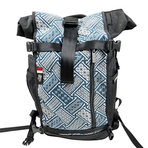 Ethnotek Roll Top Backpack Bag Travel Pack Hiking Blue Weave Pattern Super Clean - Picture 1 of 16