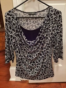 JTB Women's Blouse Size PM Black And White EUC 3/4 Sleeved - Picture 1 of 3
