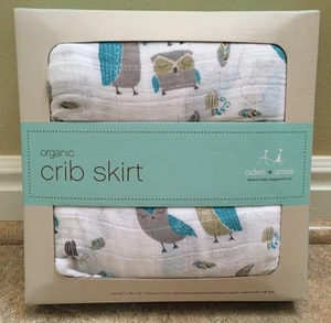NEW aden + anais Organic Muslin Crib Skirt, Wise Guys, Owl, Double Layer Cotton - Picture 1 of 4