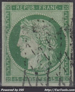 FRANCE : CERES N° 2 OBLITERATION GRILLE SANS FIN - COTE 1500 € - SIGNE BEHR - Picture 1 of 2