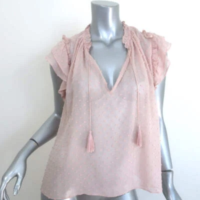 Blusa Ulla Johnson Top Borla Reina Polvorienta Rosa Punto Suizo Talla 2 Manga Acampanada Foto 1 de 4