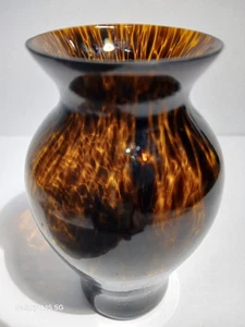 Hand Blown Abstract Amber Art Glass Petite 4" Tall End Of Day Vase - Picture 1 of 13