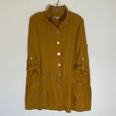 Top John Mark Mujer Mediano Dorado Boho Lagenlook Túnica Bolsillos Abotonados Pestaña Enrollable Foto 1 de 4