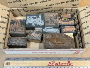 Letterpress Print Blocks / 8 Copper On Wood / Antique Cars / 2 Not Copper - Picture 1 of 11