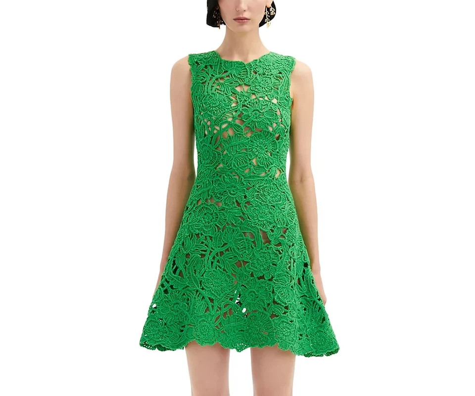 $4990 Oscar de la Renta Birdsnest Poppies Crochet Dress NWT Cactus Size L - Image 1 of 4