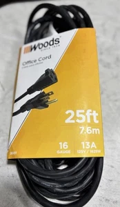 Extension Cord, 25Ft, 16 Gauge, 3 Conductor, Black,Heavy Duty, by Woods - Picture 1 of 2