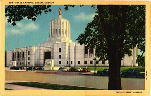Cartolina d'epoca in lino Campidoglio di Stato Salem Oregon di Wesley Andrews - Foto 1 di 2