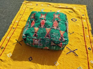 Vintage Moroccan Floor Cushion Pouf - Handmade Berber Kilim Pillow - Green... - Picture 1 of 11