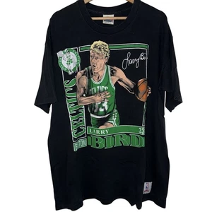 T-shirt vintage Nutmeg Mills anni 90 1990 Larry Bird Boston Celtics, nera, XL - Foto 1 di 9