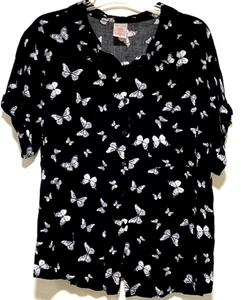 No Boundaries Bluse Schmetterling Allover Print schwarz/weiß geknöpft XL - Bild 1 von 3