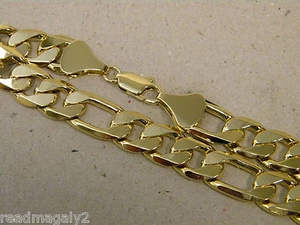 Men's Figaro Chain Yellow Gold Silver Plated 30in Inch Long 13mm Wide Smooth New - Picture 1 of 4