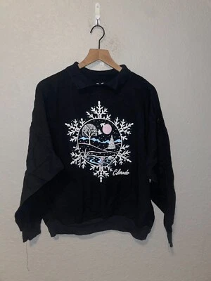 1988 Mujer Vintage CO Colorado Copo de Nieve Nieve Invierno Sudadera Negra De Colección XL W Foto 1 de 4