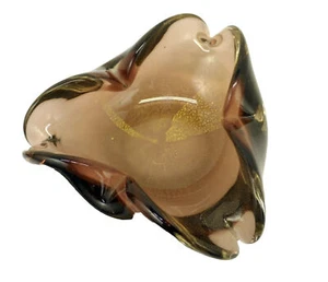 Vintage MCM Murano ART Glass Ashtray Bowl Folded Brown Sparkly ITALY - Picture 1 of 8