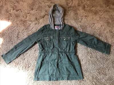 Justice Girl's Denim Military Green Hoodie 3/4 Length Sz 12 w/ Bling - Image 1 of 4