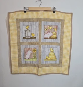 Handmade Baby Quilt Farm Animal Yellow Gingham Blanket 26" x 26" - Picture 1 of 11