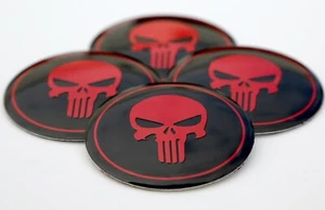 4x Punisher Wheel Hub Center Cap Sticker Decal 2.20" diameter (RED) - Picture 1 of 8