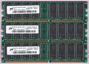 768MB 3x256MB PC-2100 DDR-266 MICRON MT8VDDT3264AG-265B1 DDR1 PC2100 Memory Kit - Picture 1 of 2