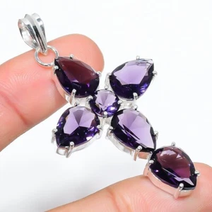 Purple Amethyst Gemstone Handmade 925 Sterling Silver Jewelry Pendant Sz 2.5" - Picture 1 of 1