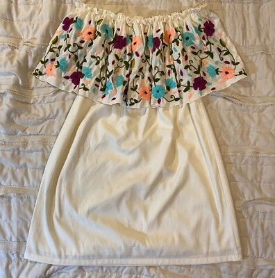 Judith March Anthropogie Dress Womens M White Strapless Floral Vine Embroidered - Image 1 of 4