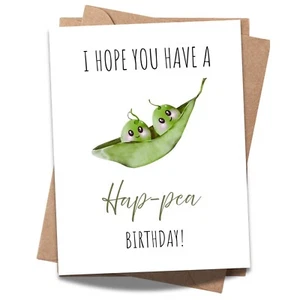 Hap-pea Birthday Funny Card – Cute Pun for Kids, Friends, Adults – USA Made - Picture 1 of 7