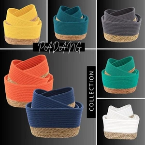 Cotton Storage Baskets Organizer Padang Bins Stackable for Shelves- Set of 3 - Picture 1 of 33